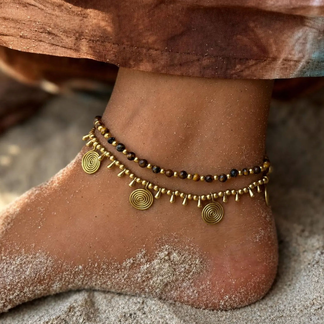Cosmic Spiral Tiger's Eye Anklet