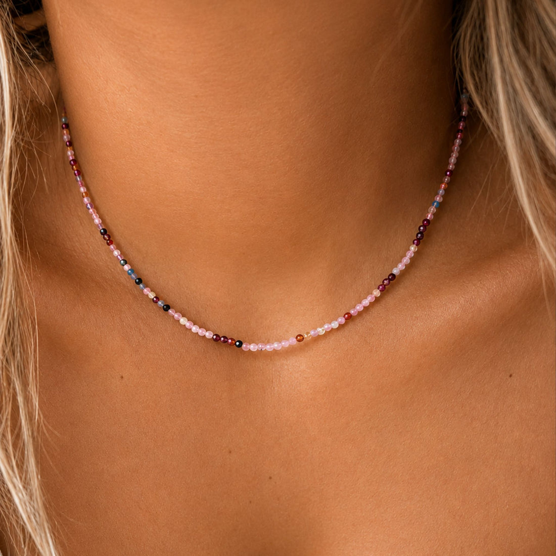 Dainty Mixed Tourmaline Beaded Necklace