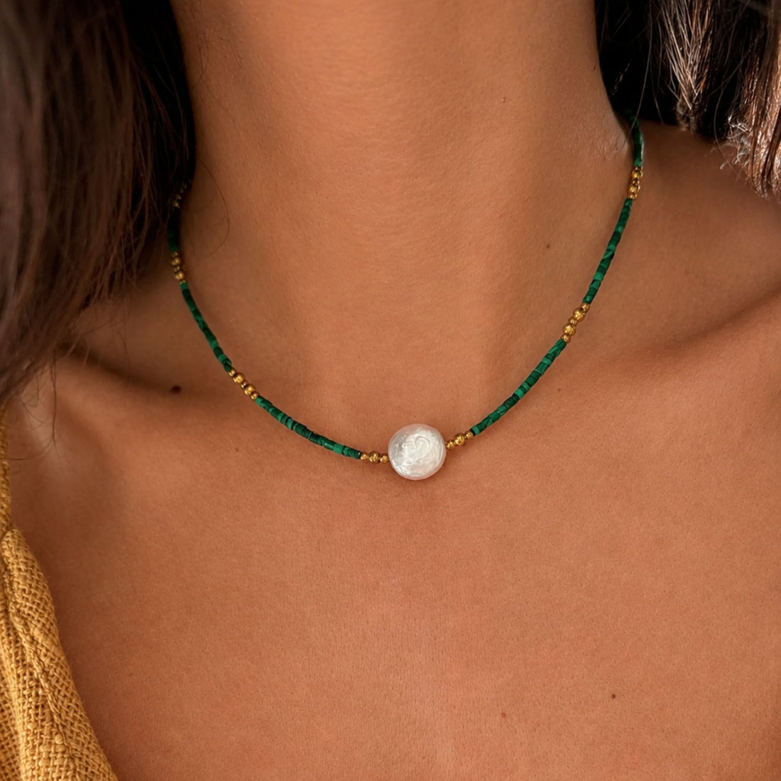 Laila Pearl and Malachite Necklace