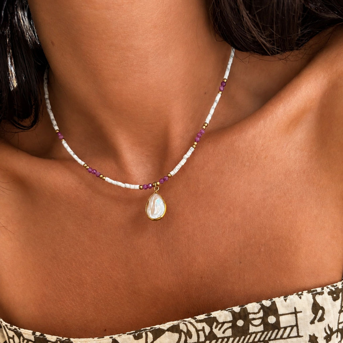 Aphrodite Pearl and Ruby Necklace
